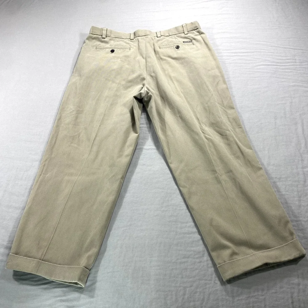 Eddie Bauer Pants Mens 38x27 Khaki Relaxed Fit Pleated Cuffed Chino Casual Dress